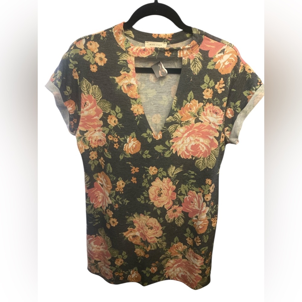 Mind Code Floral Keyhole Tunic S NWT - Picture 3 of 5